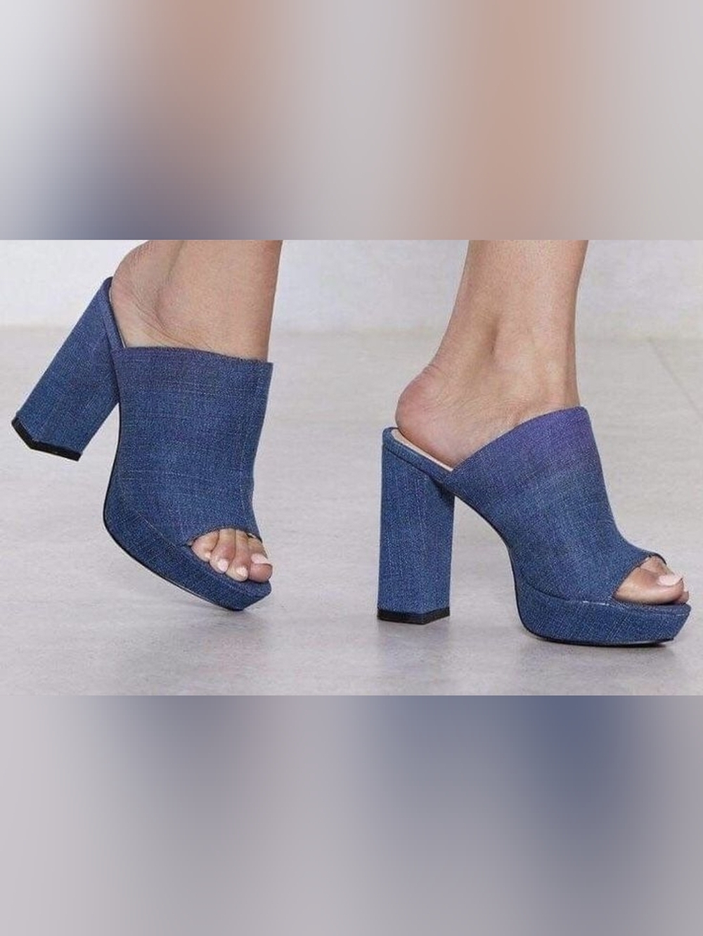 Denim Blue Open-Toe Platform Mule Heels